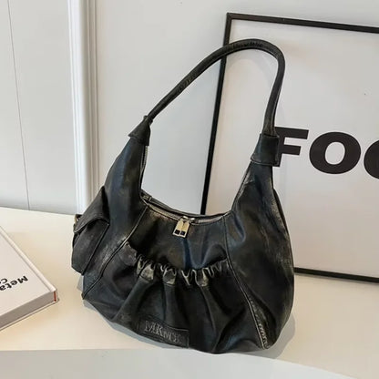 Distressed Vintage Shoulder Bags Women Pleated Y2K Design Large Capacity Retro Hobo Bag 2025 New Designer Handbags Luxury