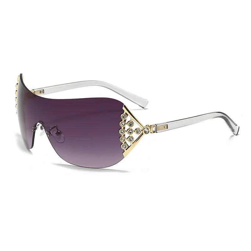 2025 New Ins Diamond Sunglasses Women One-piece Lenses Fan-shaped Sun Glasses Ladies Y2K Trendy Rimless Alloy Legs Punk UV400