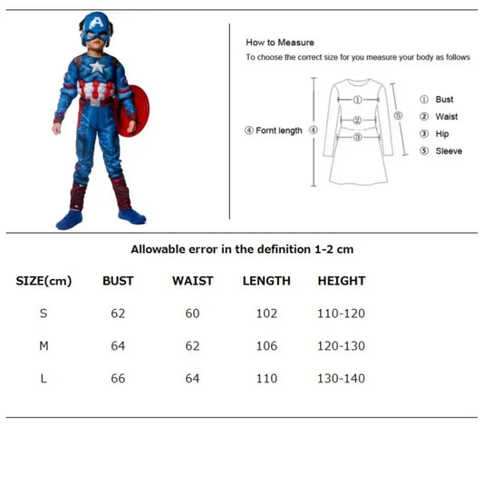 Halloween Purim Boys Captain Rogers Costume Blue Superhero Muscle America Jumpsuit Fantasia Fancy Dress Outfit