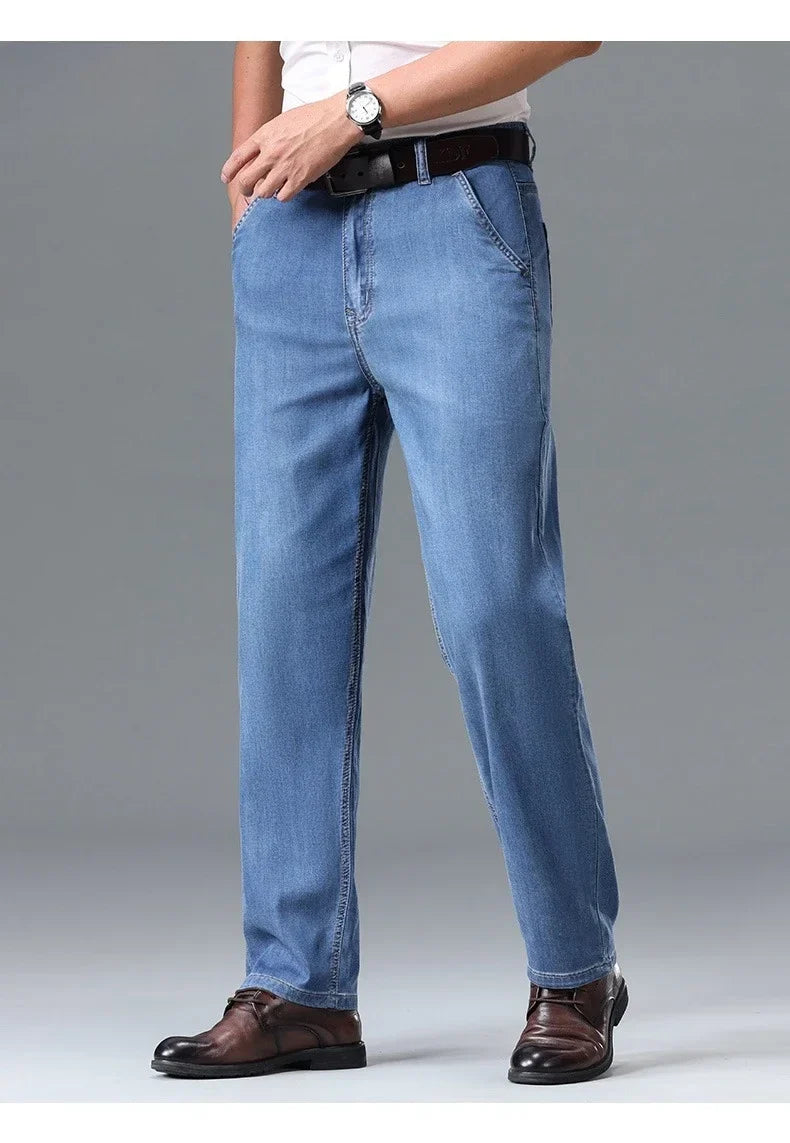Business Lyocell Jeans Men Summer New Thin Fashion Straight Breathable Brand Pants Male Slim Comfortable  Denim Trousers