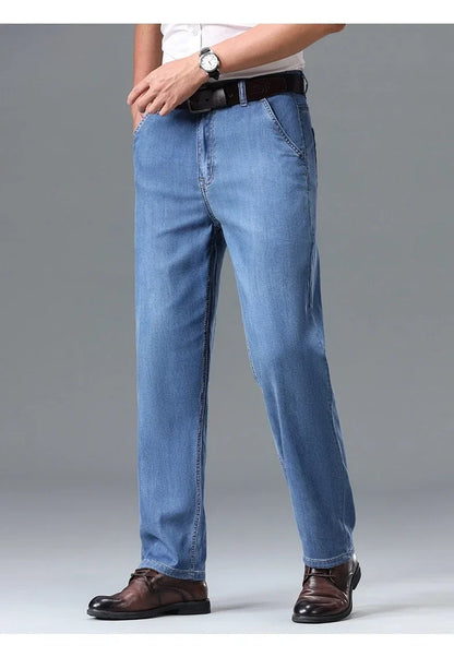 Business Lyocell Jeans Men Summer New Thin Fashion Straight Breathable Brand Pants Male Slim Comfortable  Denim Trousers