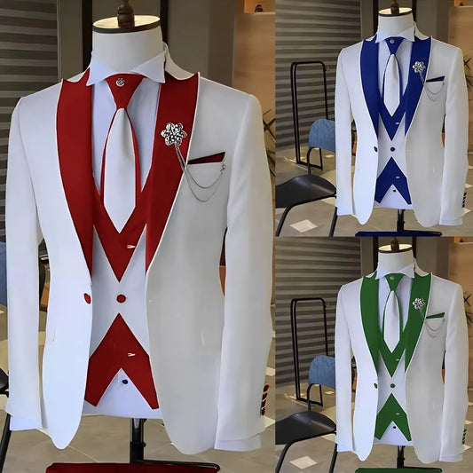 Fashion Luxury Tailor-made White Suits For Men 3 Piece Set Slim Fit Formal Wedding Best Man Groom Tuxedo(jacket+Vest+Pants)