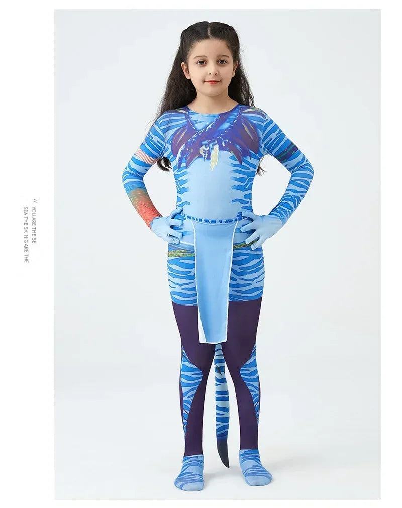 Boy Girls Halloween Cosplay Avatar Costume Kids The Way of Water Neytiri Alien Cosplay Hero One Piece Tight Fitting Clothing