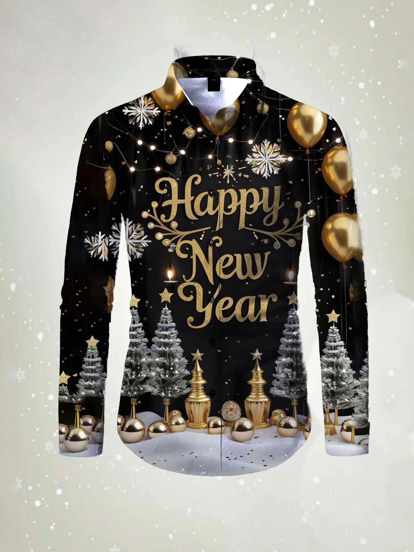 Men's long sleeved shirt 2026 Happy New Year Pattern 3D printed Shirt spring autumn New fashion casual Festival Unisex clothing
