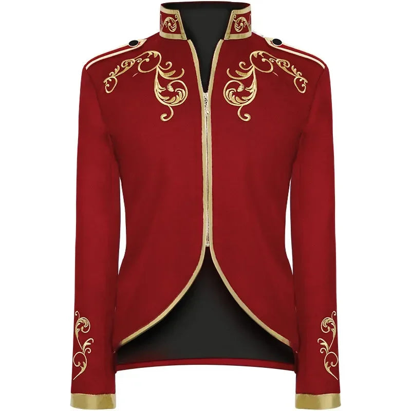 British Style Men Embroidered Flower Suit White / Blue / Red Male Wedding Dance Party Coat Singer Stage Performance Dress Blazer