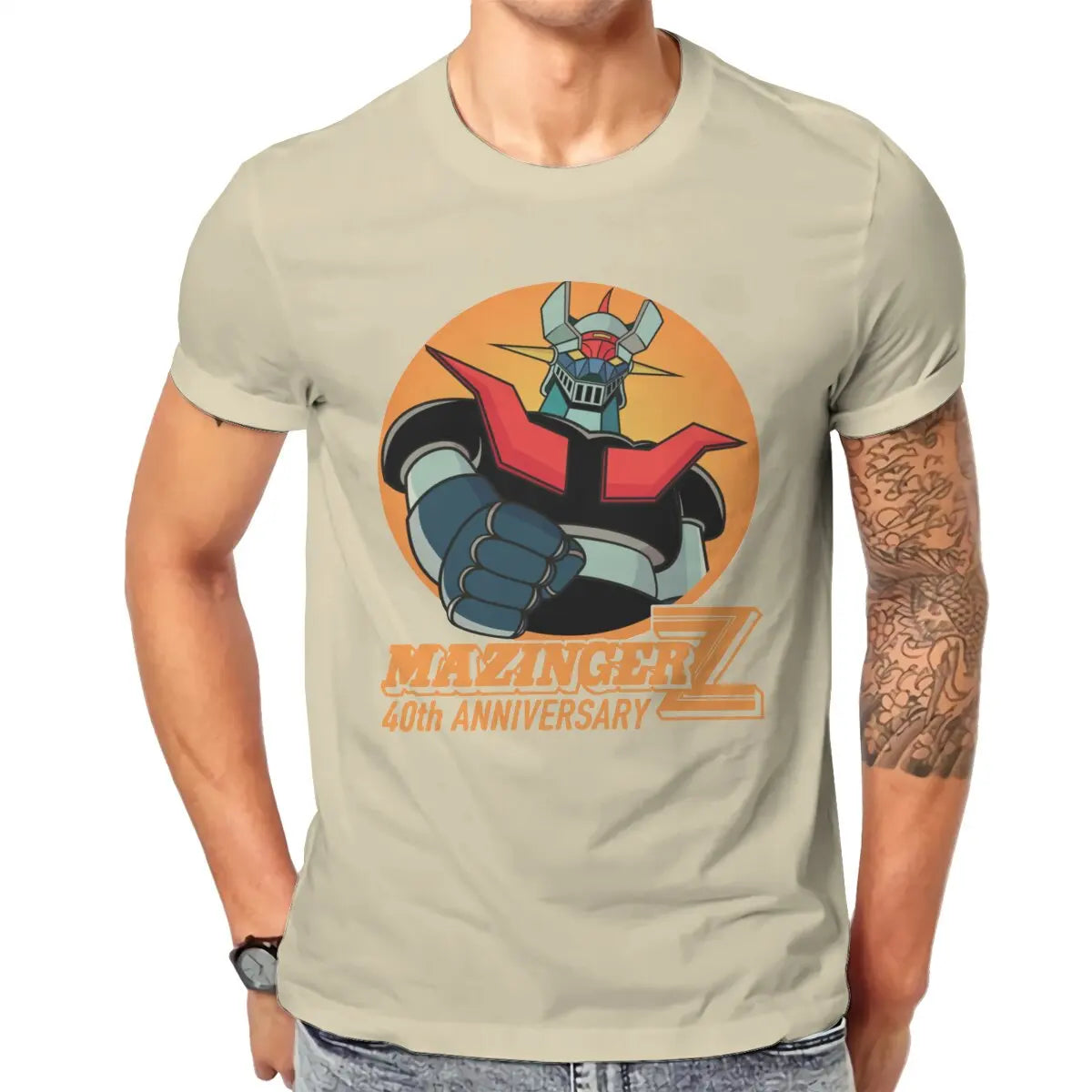 Mazinger Z 40th T Shirt Men 100% Cotton Hipster T-Shirts Robot Grendizer Goldorak Actarus Tees Short Sleeve Tops Plus Size