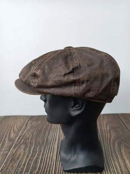 XL 60cm Waxed Paper Newsboy Cap - Men's Windproof Octagonal Beret, All-Season Durable Work & Casual Hat