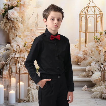 Boys Dress Shirt Kids School Uniform Long Sleeve with Bowtie Formal Gentelmal Gift Perform Ceremony Clothes White 6 to 14 years