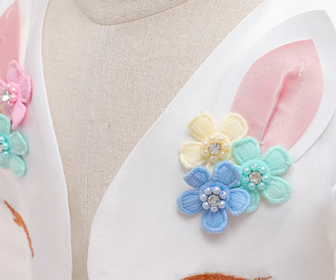 Dreamy Girl Embroidery Sleeveless Unicorn Mesh Princess Dress With Hair Hoop Wing For Kids Party Performance Birthday Gift 2-10T