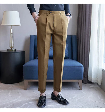 High Quality Men Solid Color Business Office Social Trousers New Formal Wear Wedding Slim Fit Casual Fashion Suits Pant 38-29
