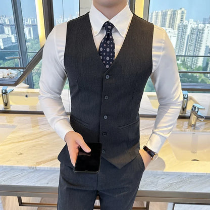 ( Vest + Pants) Men Luxury High Quality Business Suit Vest 2 pieces Formal Groom Wedding Dress Vest Set Fashion Club Clothing