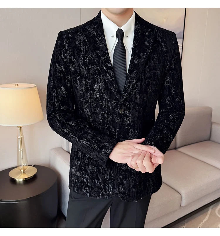 High Quality Plush Jacquard fashion Suit Jacket  Korean Version Slim Fit Business Retro Casual Social Wedding Suit Blazer 5XL-M