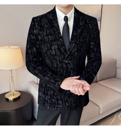 High Quality Plush Jacquard fashion Suit Jacket  Korean Version Slim Fit Business Retro Casual Social Wedding Suit Blazer 5XL-M