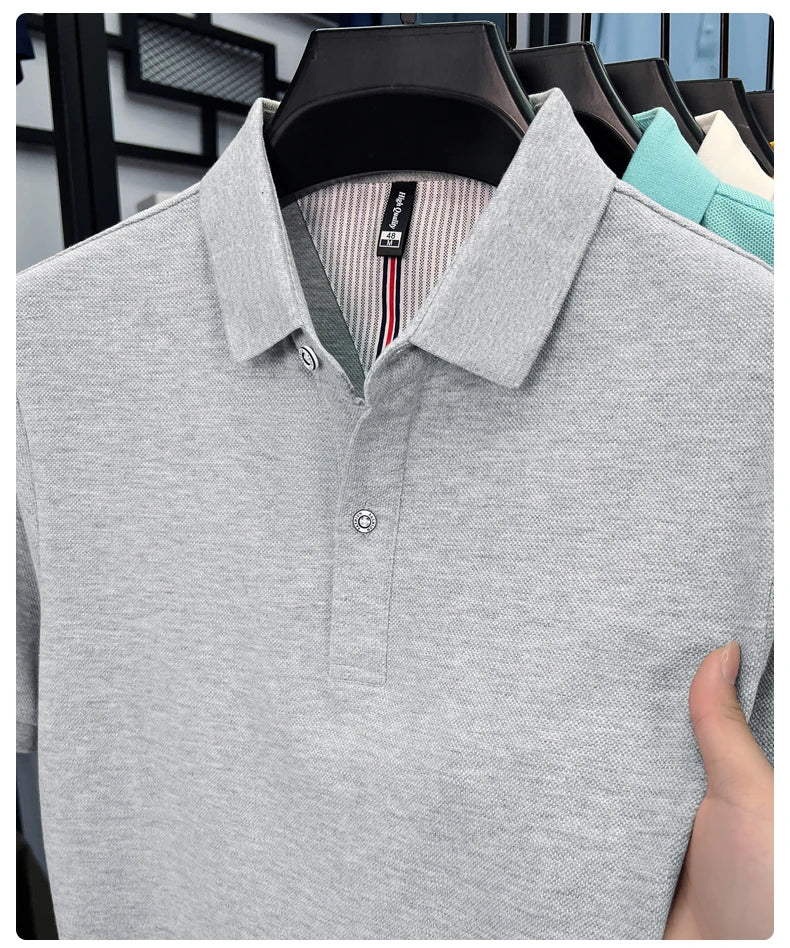100% pure cotton high-end short sleeve polo shirt men's summer fashion new breathable Korean business casual golf brand T-shirt