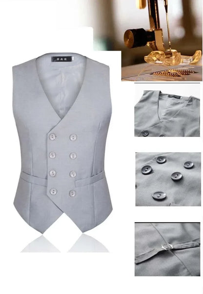 Black Mens Suit Vest Professional Men's Double Breasted Casual Vest Seasonal Men's Wedding Groomsman Suit Top Gray Vest jacket
