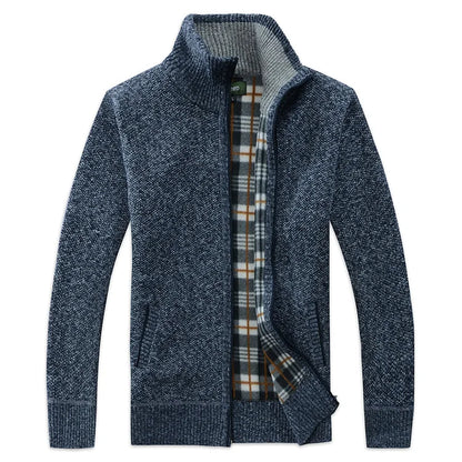 Men Plaid Cardigan V-neck Fleece Sweater Men's  Autumn Clothing Classic Cardigans Jacket Button Mens Knitting Outwear