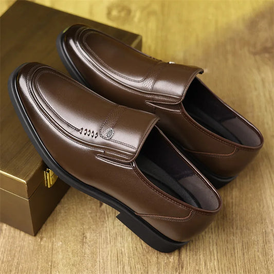 Men's Business Casual Leather Shoes round Toe Low Top Breathable Anti-Slip Rubber Outsole Comfortable Commuting Shoes