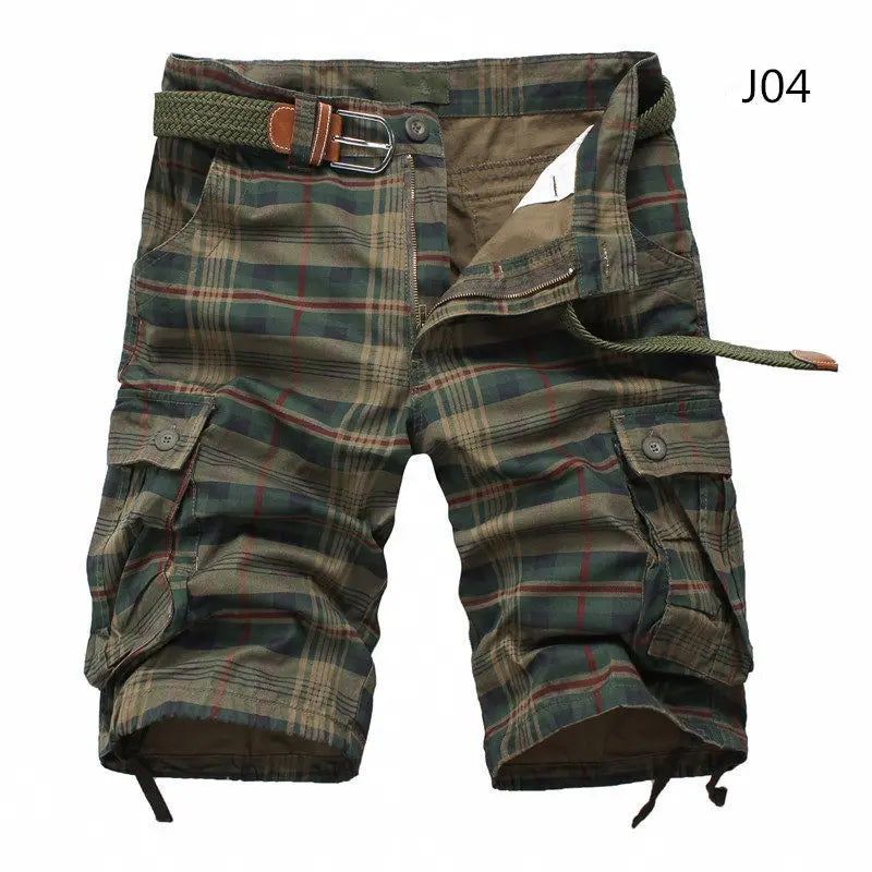 2026 Summer Men Shorts Fashion Plaid Beach Shorts Mens Casual Shorts Military Short Pants Male Bermuda Cargo Overalls No belt