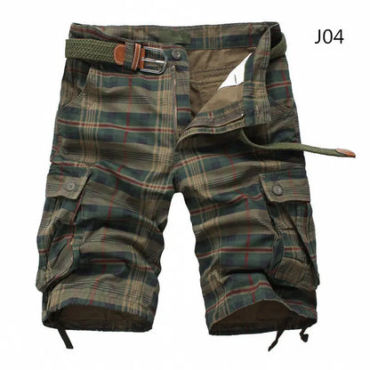 2026 Summer Men Shorts Fashion Plaid Beach Shorts Mens Casual Shorts Military Short Pants Male Bermuda Cargo Overalls No belt