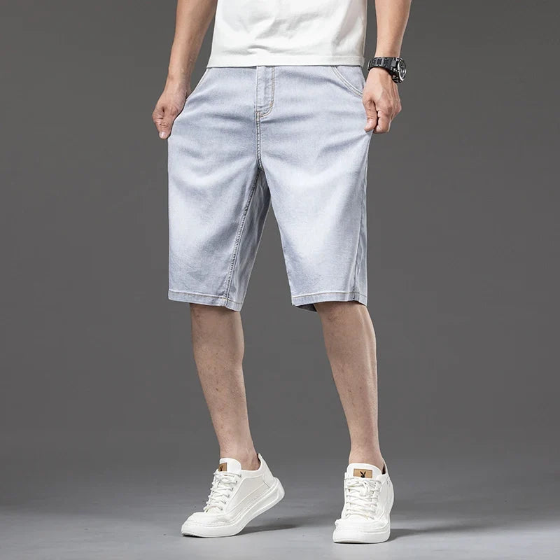 Lyocell Thin Men's Baggy Denim Shorts Loose Summer Casual  Stretch Soft Straight Jeans Male Brand Shorts Male Blue Grey