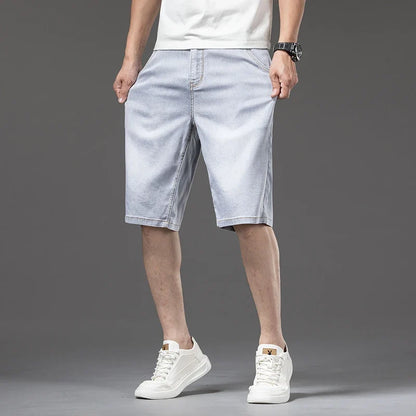Lyocell Thin Men's Baggy Denim Shorts Loose Summer Casual  Stretch Soft Straight Jeans Male Brand Shorts Male Blue Grey