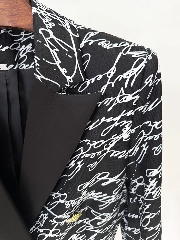 HIGH STREET Newest 2026 Stylish Designer Jacket Women's Love Letters Printed Double Breasted Blazer
