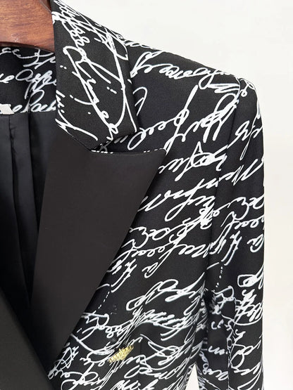 HIGH STREET Newest 2026 Stylish Designer Jacket Women's Love Letters Printed Double Breasted Blazer