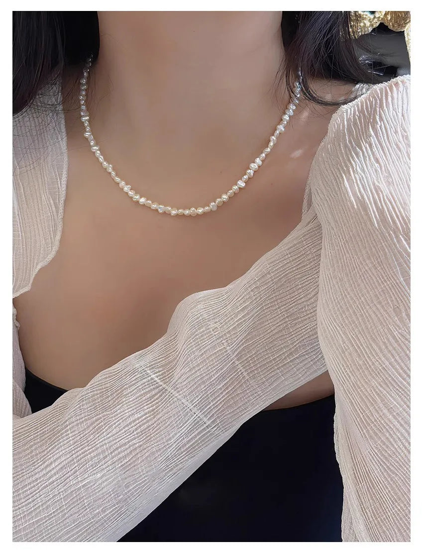 4-5mm Baroque Freshwater Pearl Necklaces with 5cm Extend Chain 925 Sterling Silver 38 45 50cm Necklaces Jewelry Gift 2026 New