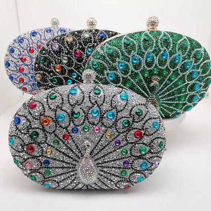 New Peacock Pattern Handbags Diamond Evening Bags for Women 2024 Fashion Luxury Evening Clutch and Purse Rhinestone Shoulder Bag