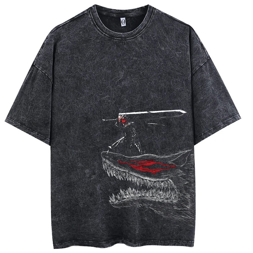 Hip Hop Men Streetwear T-Shirt Retro Vintage Washed Anime Graphic T Shirt Men Harajuku Cotton Casual Short Sleeve Tshirt Tops
