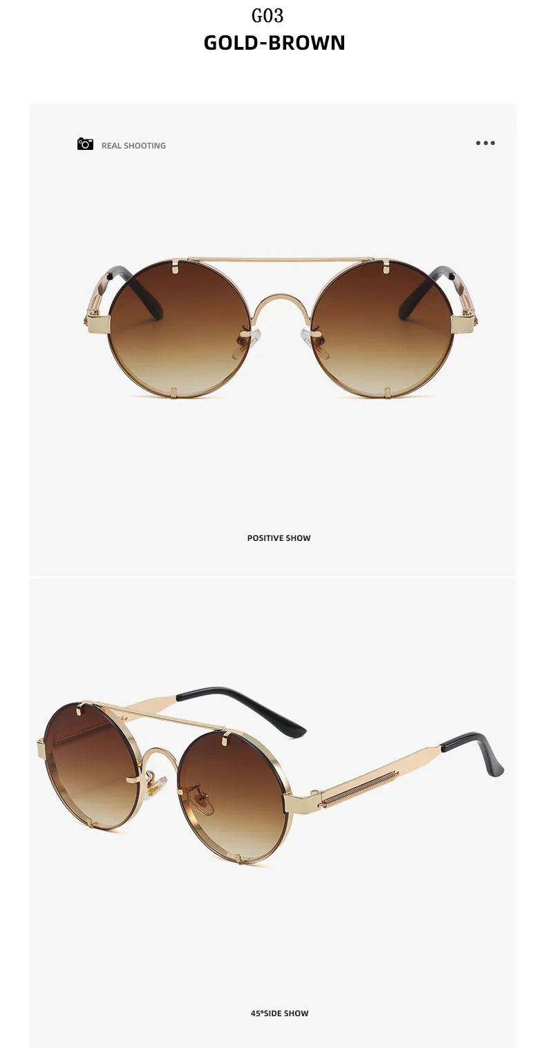 Round Steampunk Sunglasses For Men Fashionable Punk Sunglasses Women Trendy Vintage Fashion Glasses Retro Gafas De Sol Hombre