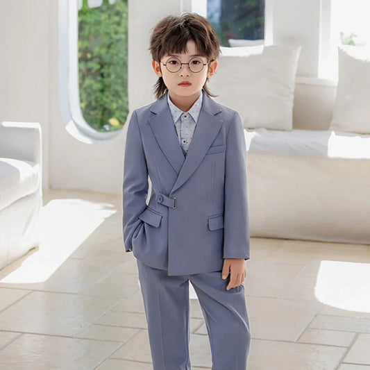 Casual Boys Suits 3 Pieces Jacket Vest Pants Photography Outfit,Smart Stylish Notched Lapel Kids Tuxedo For Banquet Party