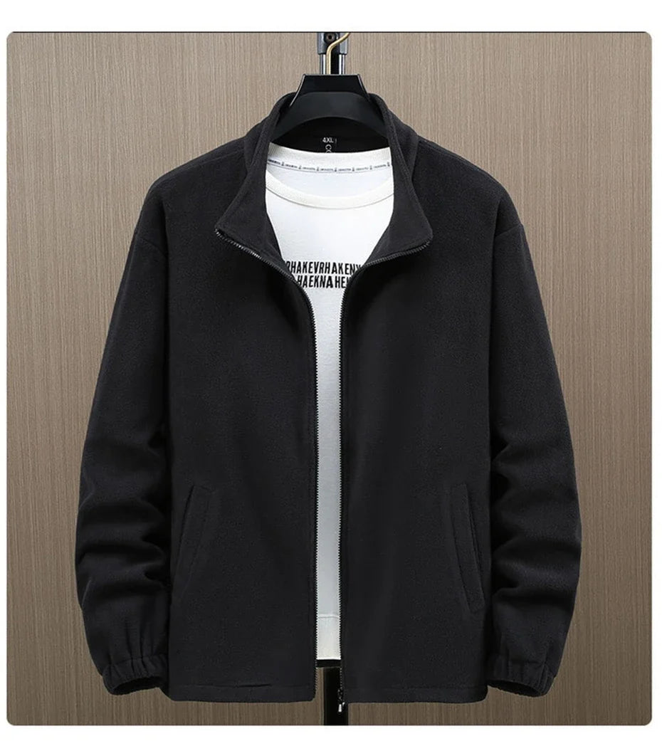 Solid Color Polar Fleece Jacket Men Winter Thcik Warm Fleece Jacket Coat Plus Size 12XL Fashion Casual Polar Fleece Coat Male