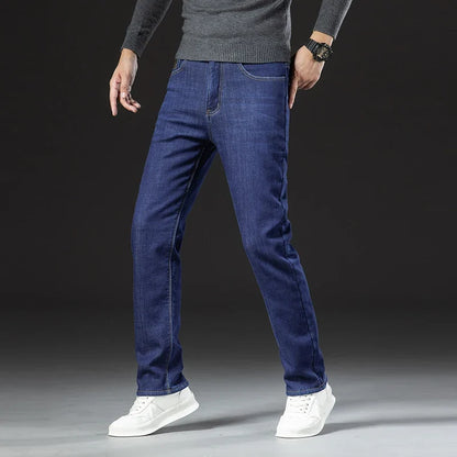 Winter Warm Fleece Jeans Men 2025 Straight Stretch Thick Casual Thermal Denim Pants Male Business Work Trousers New Men Clothing