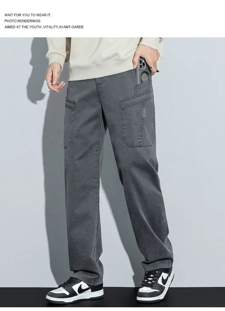 Men's Loose Straight Casual Work Pants 2025 Trendy Multi-Pocket Autumn Winter Workwear YM6106