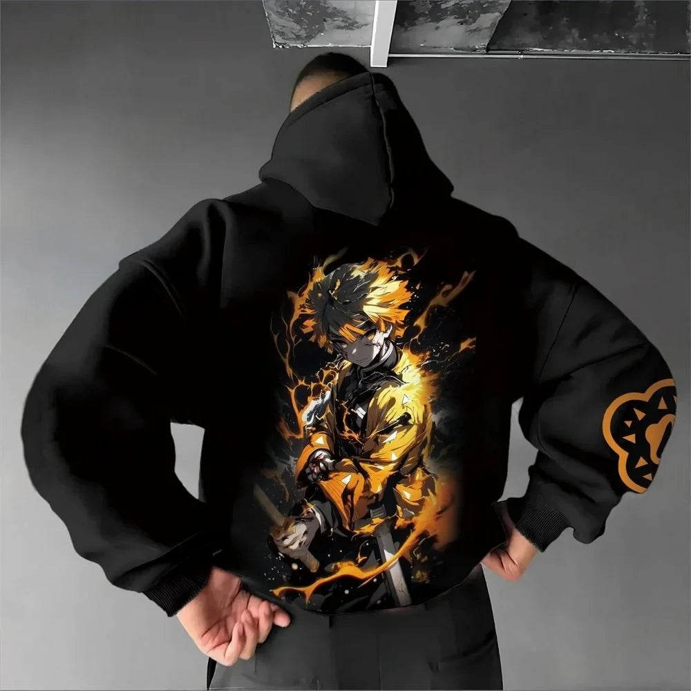Demon Slayer Men's Hoodie Sweatshirt Zenitsu Agatsuma Japanese Anime Spring and Autumn Boys' Long-sleeved Parent-child Outfit