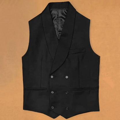 Men Vest Black With Lapel Double Button Waistcoat For Wedding Birthday Banquet Party Business Work Daily Casual Men Suit Vest