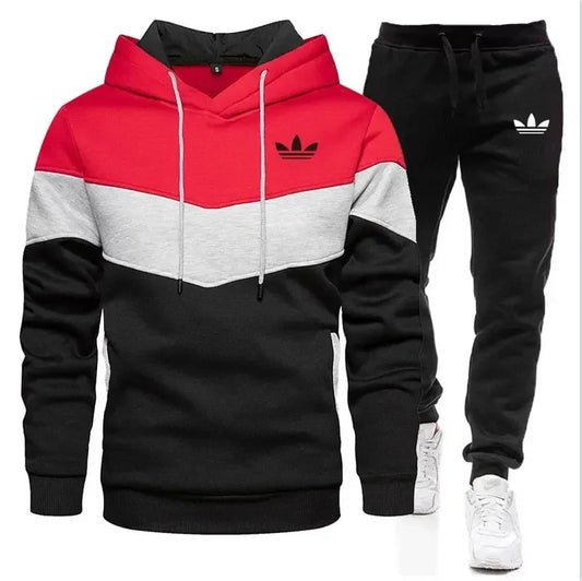 New autumn and winter men's long-sleeved pullover hoodie + pants 2-piece fashionable outdoor running men's sportswear set
