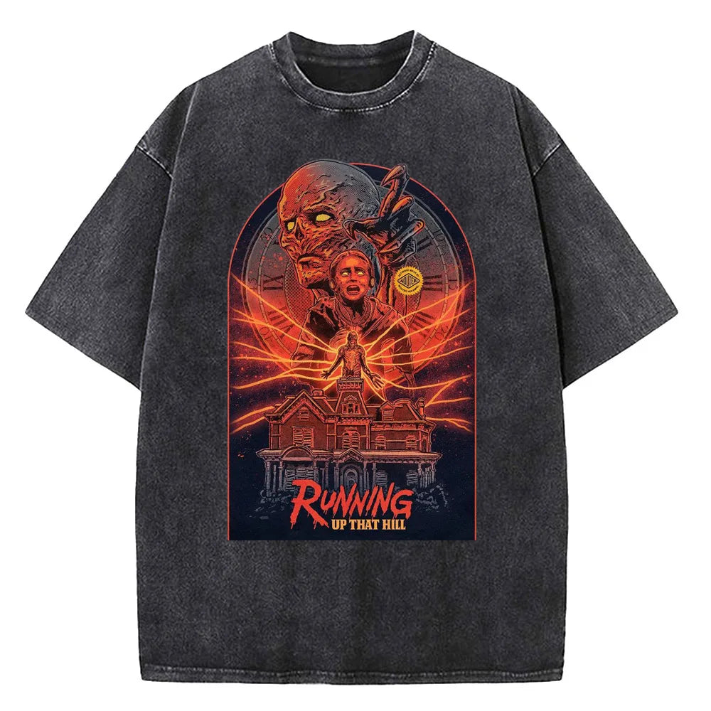 Demogorgon Hawkins Vintage Washed T Shirt Women Men Anime Cotton T Shirt Summer Harajuku Street Tops Clothing