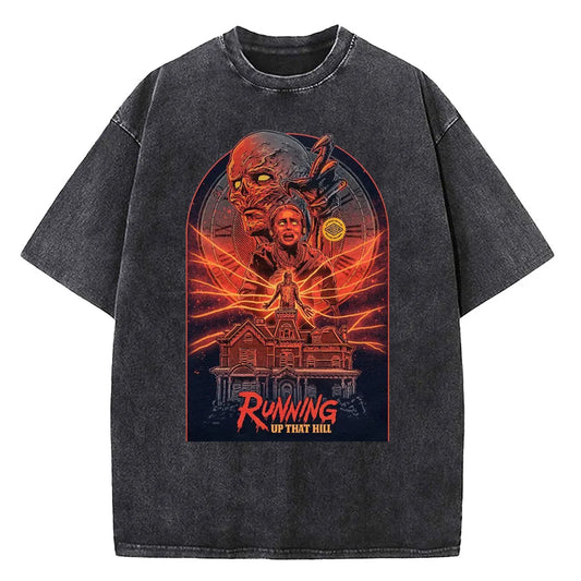 Demogorgon Hawkins Vintage Washed T Shirt Women Men Anime Cotton T Shirt Summer Harajuku Street Tops Clothing