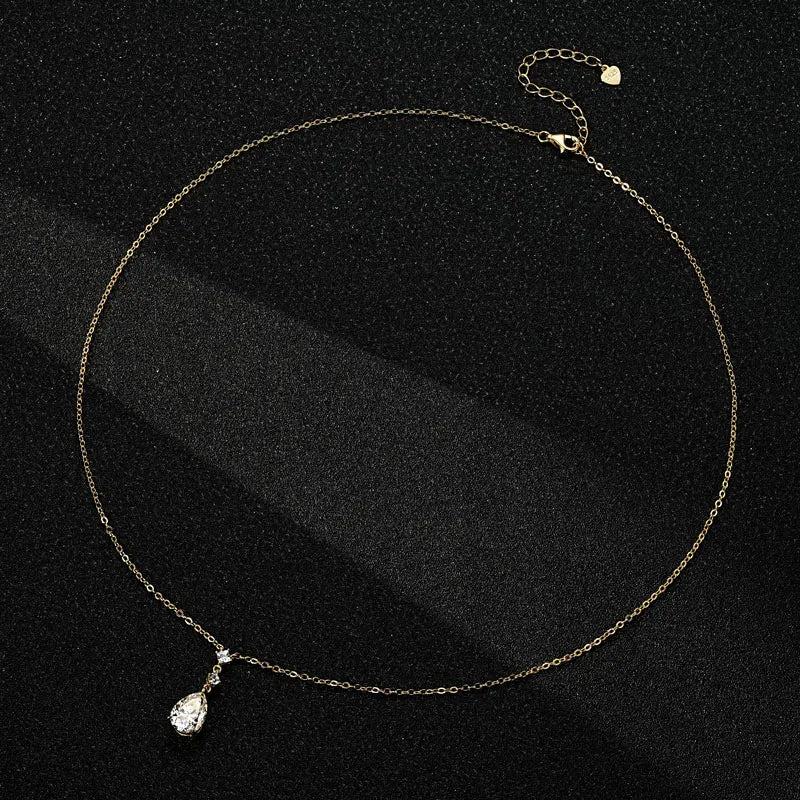 Exquisite 7x10mm Pear Cut Moissanite Pendant Necklace With Certificate for Women 925 Sterling Silver Chains Jewerly Gift