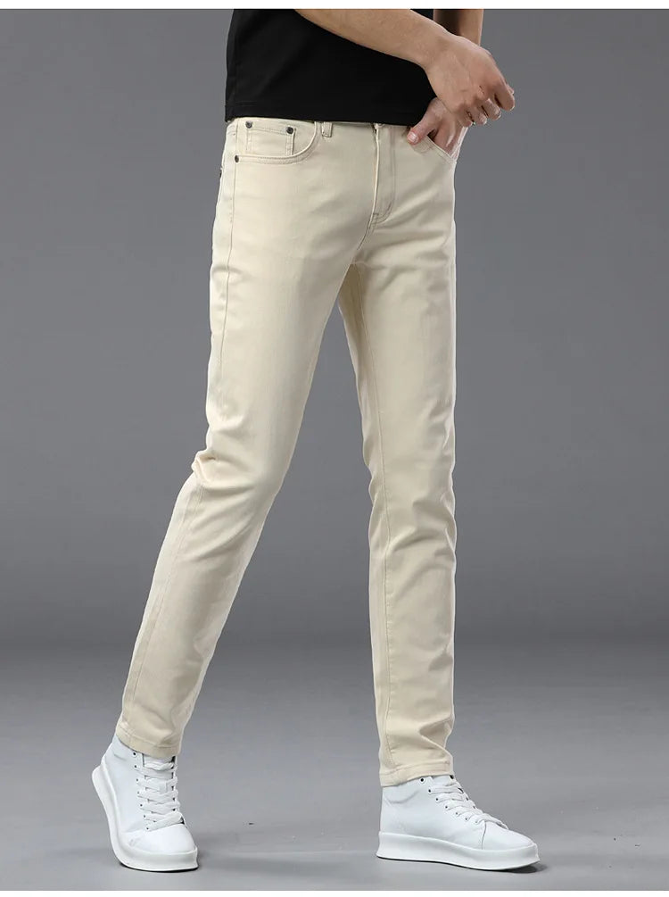 2025 spring/summer high end luxury fashion jeans for men, elastic trend versatile, slim fit, simple and casual pants