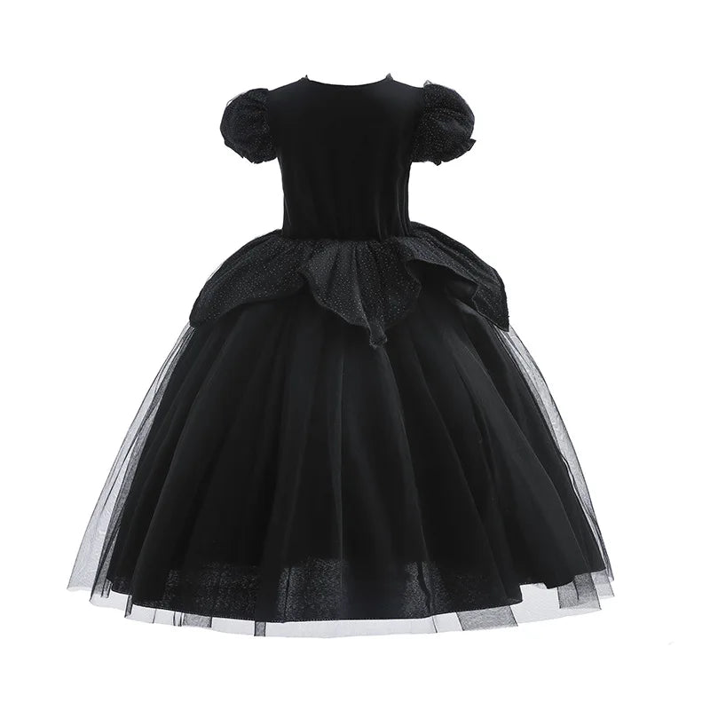 Deluxe Witch Uniform Girl Halloween Costume Evil Wizard Dress with Witch Hat Kid All Saint Day Stage Performance Apparel Vestido