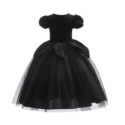 Deluxe Witch Uniform Girl Halloween Costume Evil Wizard Dress with Witch Hat Kid All Saint Day Stage Performance Apparel Vestido