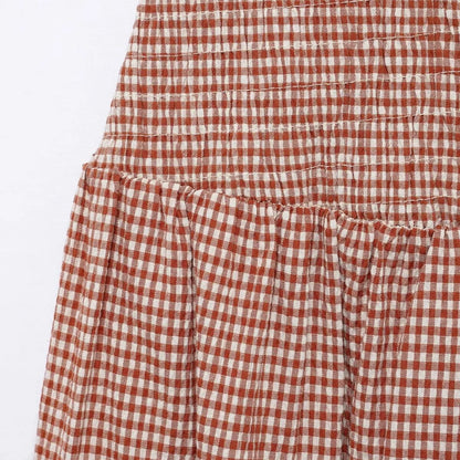 Dress for Women Fashion Summer New Plaid Fold Sleeveless O-neck Midi Vest Dresses French Chic Female Evening Clothing