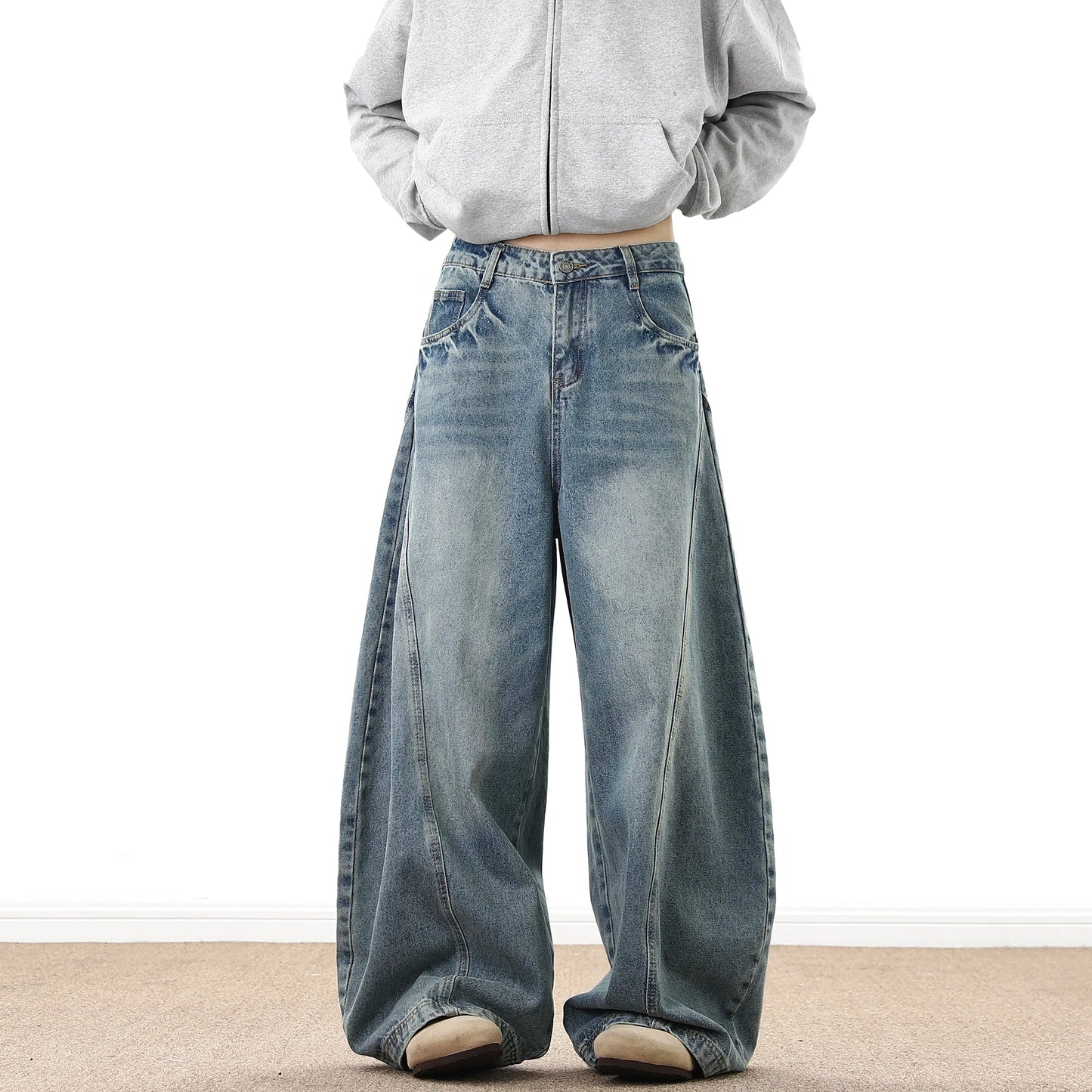Wide Leg Denim Pants Male Loose Cowboy Mopping Trousers Baggy Men's Jeans Fashion Handsome Washed Streetwear Casual