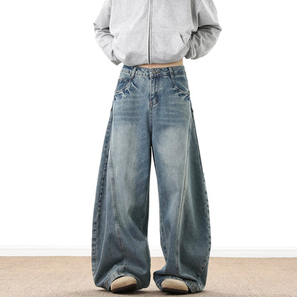 Wide Leg Denim Pants Male Loose Cowboy Mopping Trousers Baggy Men's Jeans Fashion Handsome Washed Streetwear Casual