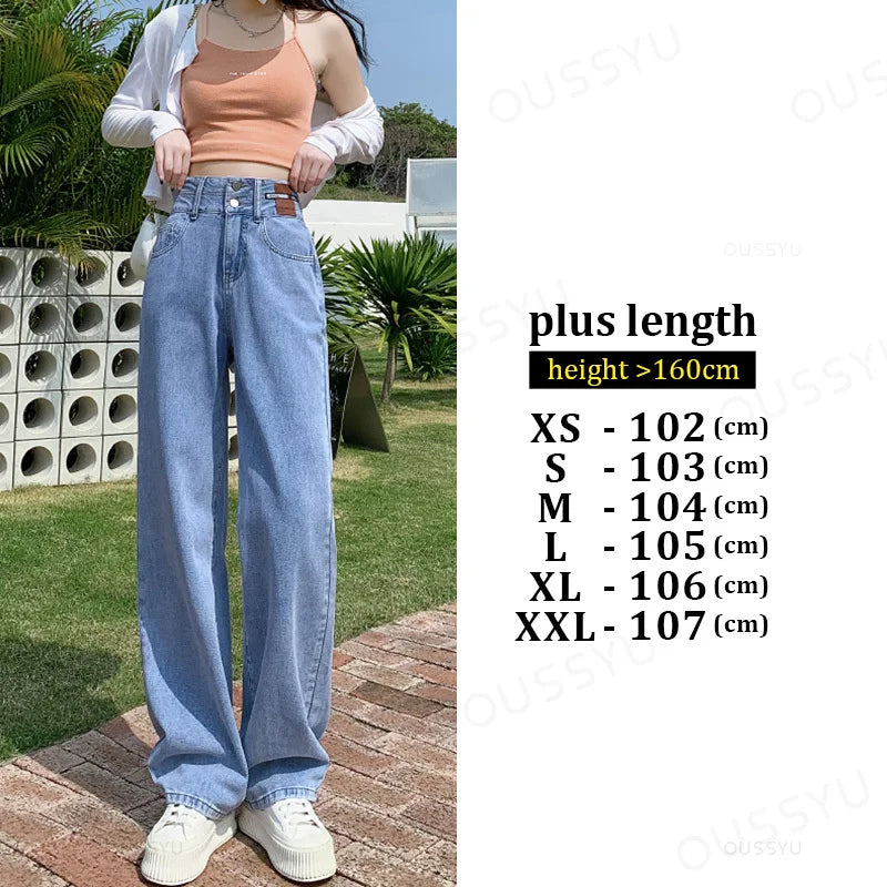 Y2K Woman Jeans High Waist Wide Leg Cotton Denim Clothing Blue White Streetwear Vintage Fashion Harajuku Straight Pants