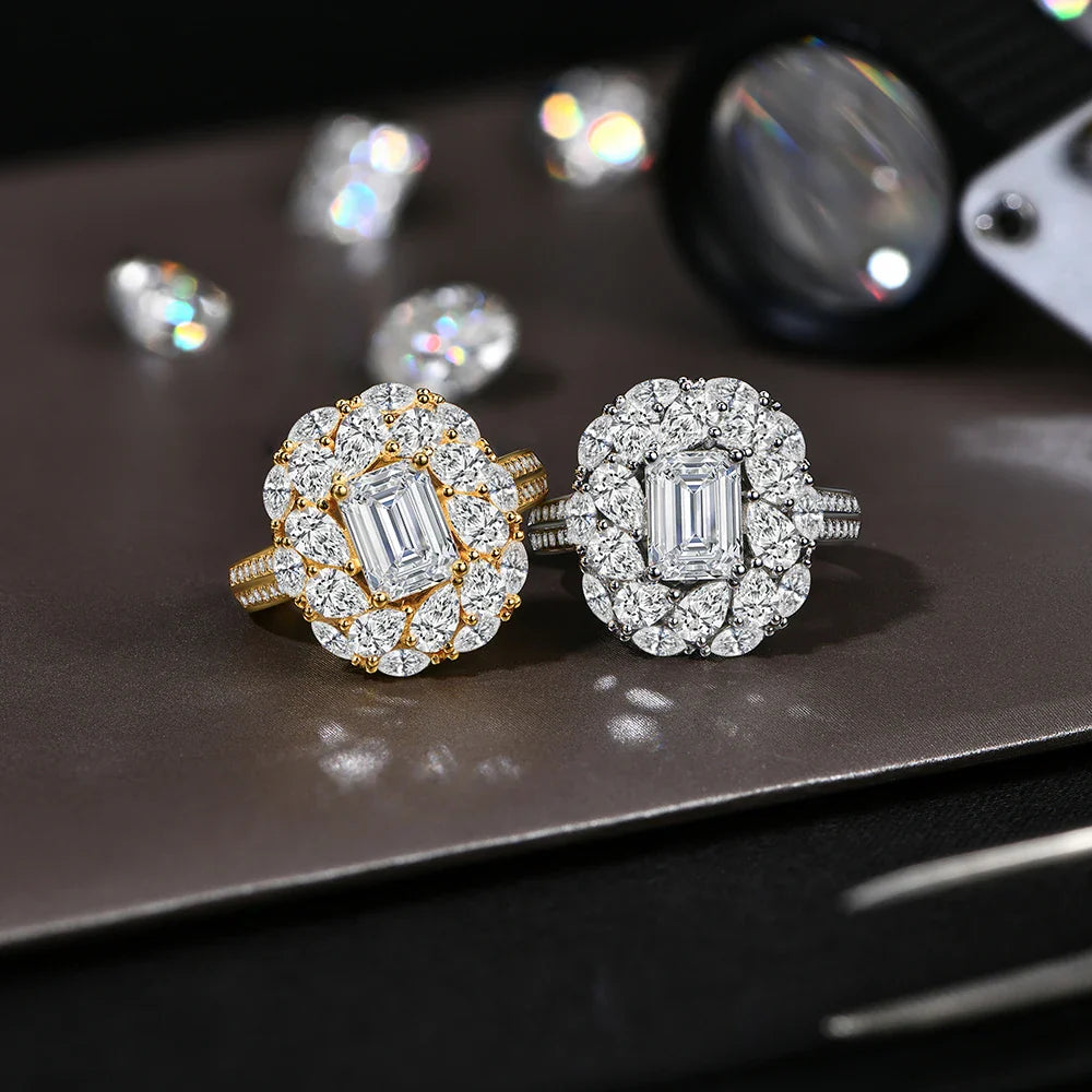 Luxury D VVS1 Color Asscher Cut 2.0CT Moissanite Diamond Rings For Women S925 Silver With Certificate Fine Jewelry New