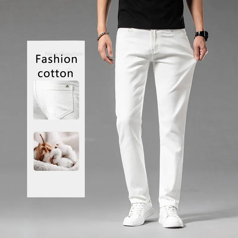 Luxury Men's White Slim Jeans Spring Summer New 98% Cotton Stretch Fashion Casual Male Clothes Straight Denim Trousers